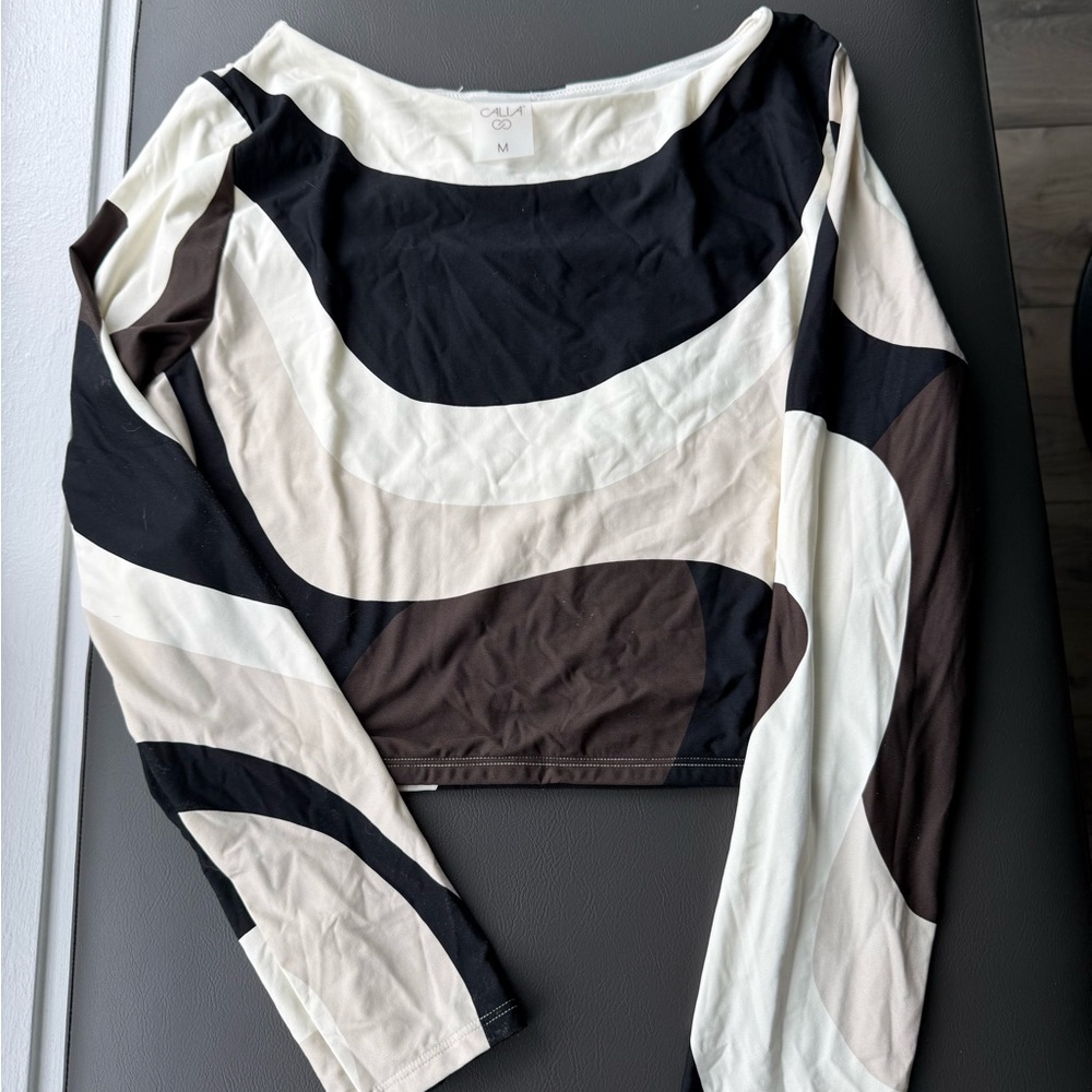 Calia Black and Cream Abstract Rash Guard